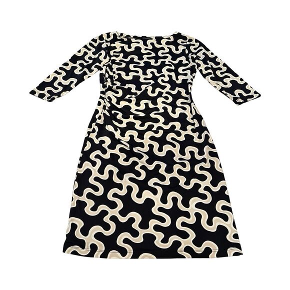 J.MCLAUGHLIN Womens XS Catalina Cloth Sheath Geometric Stretch Black White Dress - Picture 1 of 4